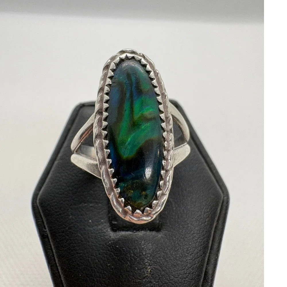 Vintage Sterling Silver Abalone Shell Ring Oval Split Shank Southwestern 925